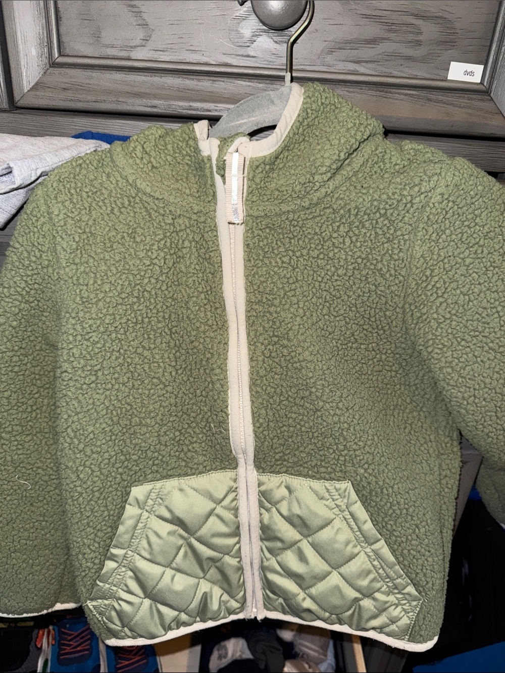 Boys Olive Green Sherpa Zip Hoodie | 4T